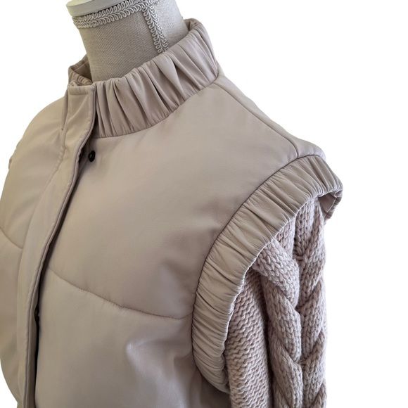 Unreal Fur Cream "Barcelona" Cable Knit Sleeve Puffer Jacket L LIKE NEW - Picture 4 of 11